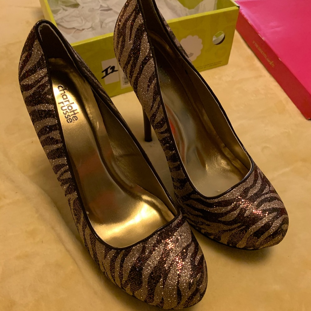 🐢 Charlotte Russe Brown Gold Glitter Heels